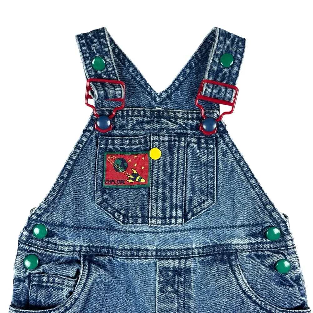 Vintage Gymboree Infant Denim Overalls Space Rocket 